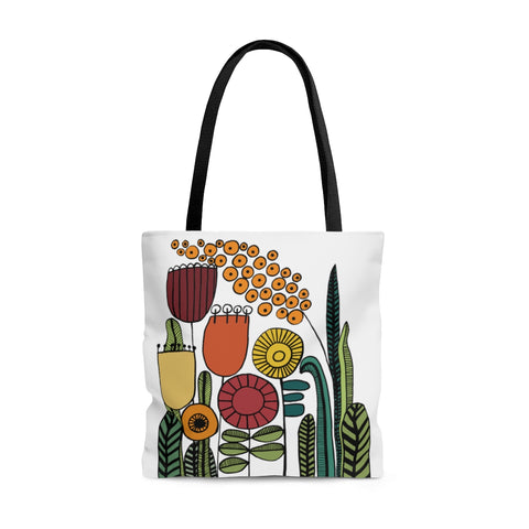 Vintage Flowers Warm Tones Original Artwork Reusable Graphic Tote Bag