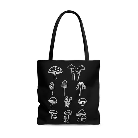 Mushrooms Nature Black Original Artwork Reusable Graphic Tote Bag