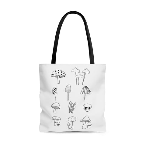 Mushrooms Nature White Original Artwork Reusable Graphic Tote Bag