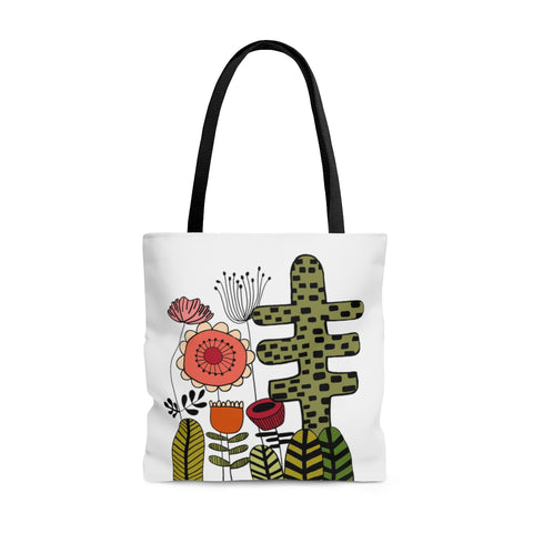 Vintage Flowers Cactus Original Artwork Reusable Graphic Tote Bag